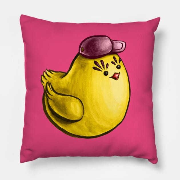 Cute Chicken With Hat Funny Cartoon Pillow by Boriana Giormova