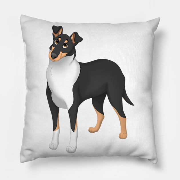 White, Black & Tan Smooth Collie Dog Pillow by millersye