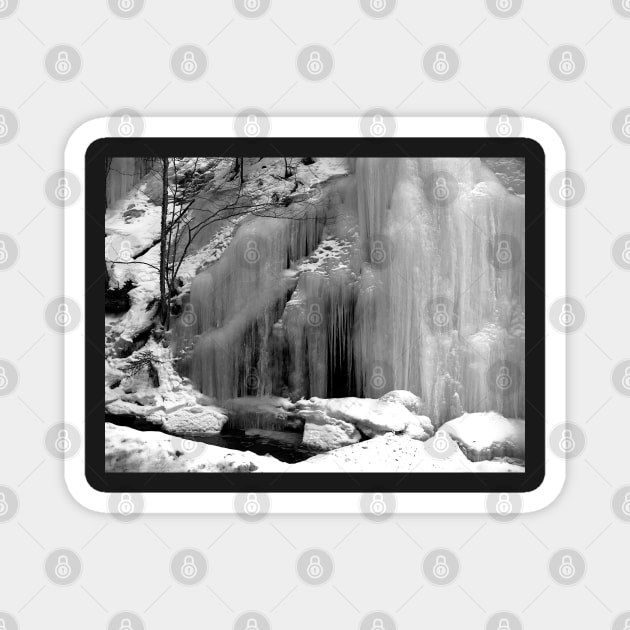 Black and White Frozen Waterfall Magnet by H. R. Sinclair
