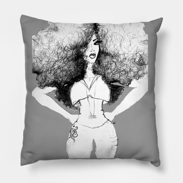 Super Natural Afro Long Hair Queen Pillow by EllenDaisyShop