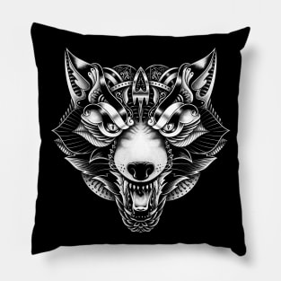 Wolf Angry Ornate Pillow