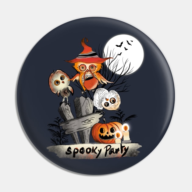 Cute Owls’ Spooky Party _ what we do at Halloween Night _ Ink Illustration Pin by Shadesandcolor