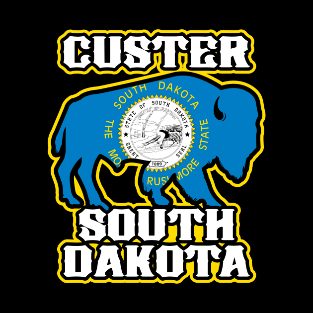 Custer South Dakota Bison State Flag Buffalo by SouthDakotaGifts