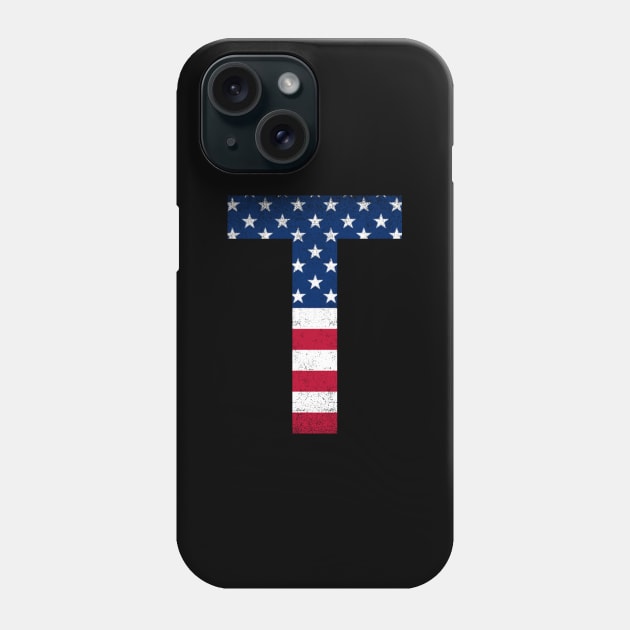 Vintage Letter T Capital Alphabet T American Flag Phone Case by Shariss