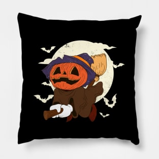 pumpkin witch fly on the moon Pillow