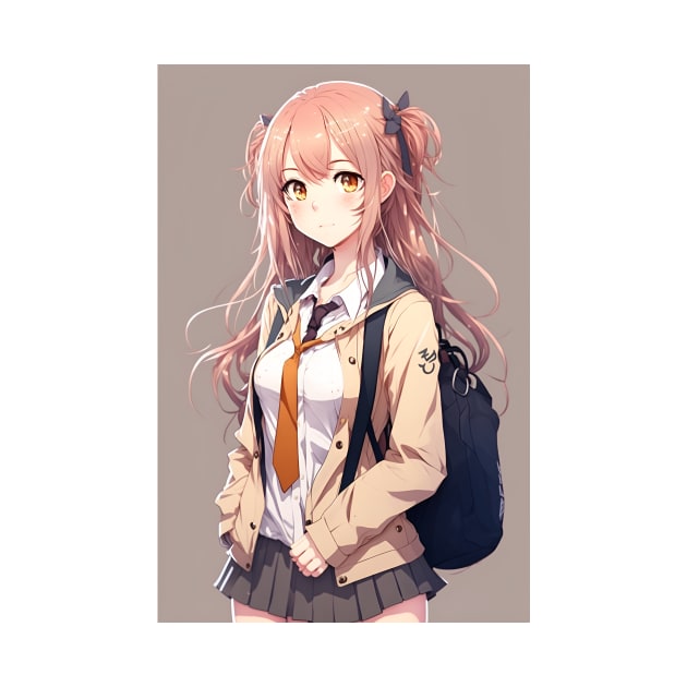 Anime Girl Cute Student Sexy with Backpack by Bubblebug