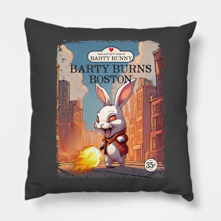 Comic book style fire bunny villain dark humor destruction Pillow