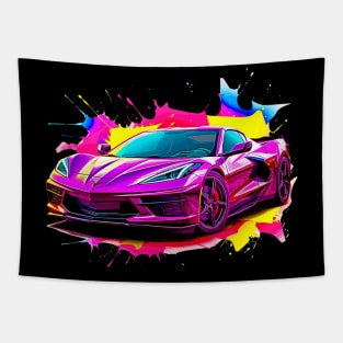 Pink C8 Corvette racecar Splatter Art Supercar Sports car Racing car Tapestry