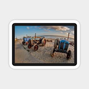 Fisheye view of tractors on Cromer beach on the North Norfolk coast Magnet