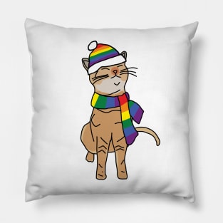 Kitty Cat and Rainbow Pride Flag Hat and Scarf Pillow