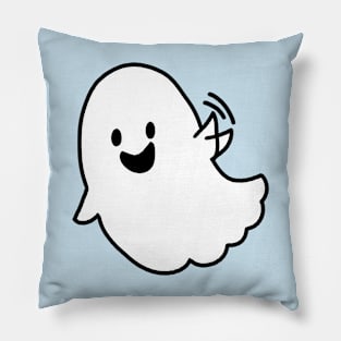 White sheet ghost waves hand to say hi Pillow