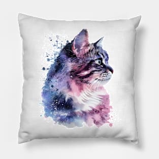 Siberian Cat Water Color Pop Art Design for Cat Lover Pillow
