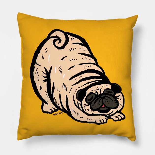 Pug Stretching Pillow by nokhookdesign