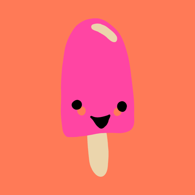 Hot Pink Cherry or Strawberry Cute Kawaii Popsicle Frozen Treat by gloobella