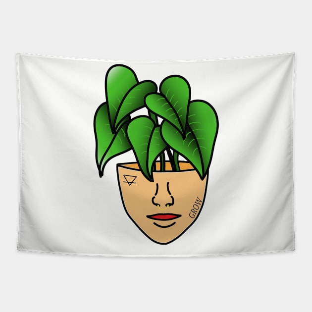 Tropical House Plant Person with Face Tattoos and Septum Piercing, Tanned Skin Tapestry by Tenpmcreations