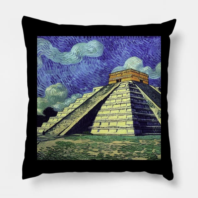 Chichen Itza painting, Vincent van Gogh style Pillow by Classical