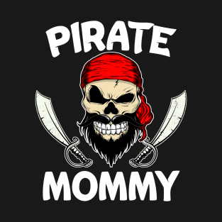 Halloween Pirate Mommy Skull with Beard Swords and Bandana T-Shirt T-Shirt