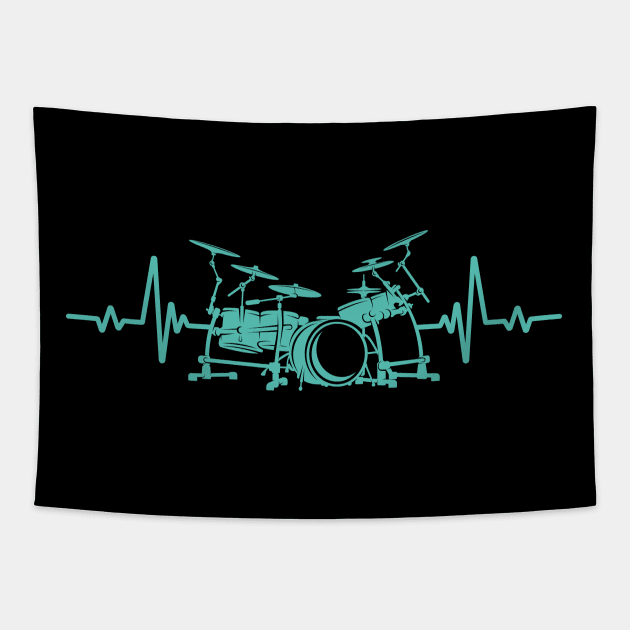 Drum Player Heartbeat Shirt Music Lover Drummer Vintage Drum Tapestry by Sowrav