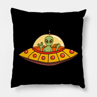 Cute Alien Enjoying Pizza Pillow