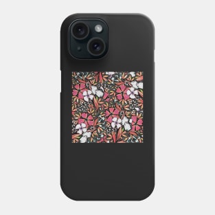 Flower Flurry, - Pink, Orange, Black and White - Digitally Illustrated Flower Pattern for Home Decor, Clothing Fabric, Curtains, Bedding, Pillows, Upholstery, Phone Cases and Stationary Phone Case