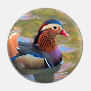 Beautiful Mandarin Duck at the Pond Pin