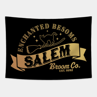 Salem Broom Company Est 1692 Halloween Witch Black Cat Tapestry