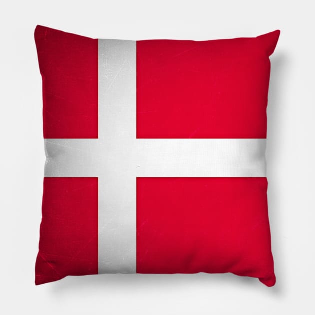 A grunge looking distressed Danish flag of Denmark Pillow by Guntah