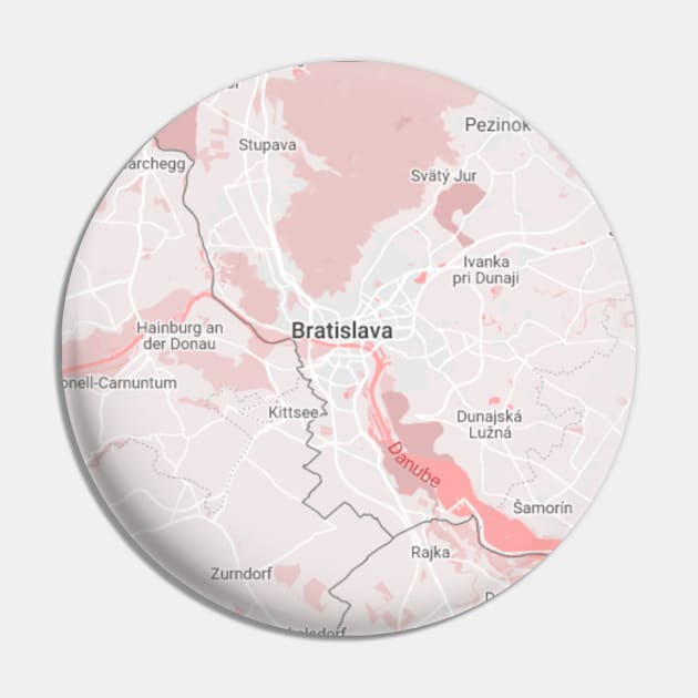 Bratislava pink & white map Pin by Mapmania