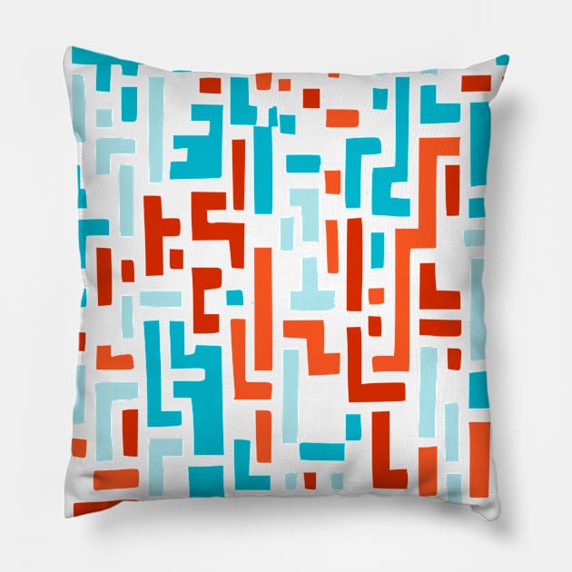 Maze Shaped Red Blue Abstract Art Pillow by Golptika Design