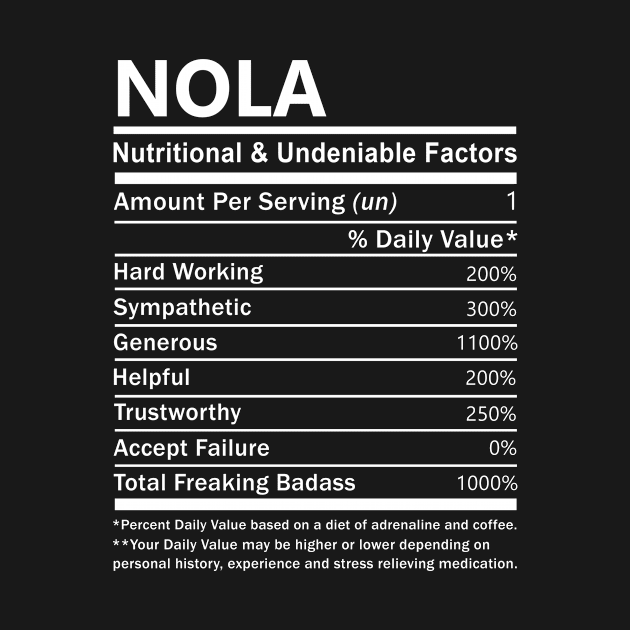 Nola Name T Shirt - Nola Nutritional and Undeniable Name Factors Gift Item Tee by nikitak4um