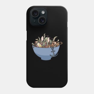 Tentacled Tug-of-War: Kraken Dragging a Ship in a Ramen Bowl Phone Case