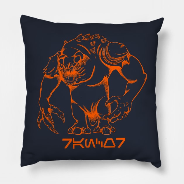 Rancor Orange Pillow by CuriosityClothiers