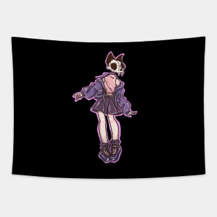 Skull cat girl fashion outfit Tapestry