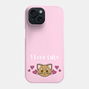 I Love Cats  Quote With Cute Cat And Pink Hearts Phone Case