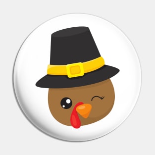 Thanksgiving Turkey, Brown Turkey, Pilgrim Hat Pin