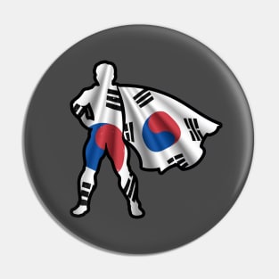 South Korean Hero Wearing Cape of South Korea Flag Hope and Peace Unite in Korea Pin