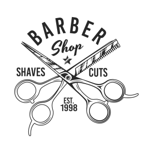 Barbershop print with scissors. Monochrome retro design. T-Shirt