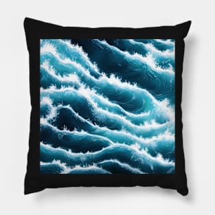 Hyperrealistic blue ocean waves Pillow