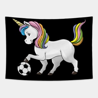 Cute unicorn is playing soccer Tapestry