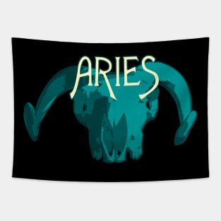 Blue Ram Skull for Aries Astrological Zodiac Sign Tapestry