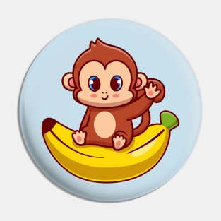 Cute Monkey Sitting On Banana Cartoon Pin