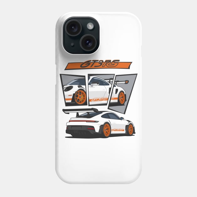 car 911 gt3 rs racing edition detail white orange Phone Case by creative.z