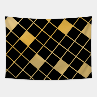 Modern Black and Gold Checkered Pattern Tapestry