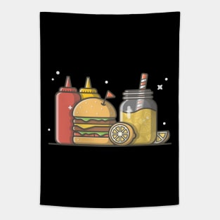 Burger with lemonade and ketchup Tapestry