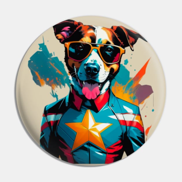 Captain American dog - pop art style tshirt Pin by Art_dorabox