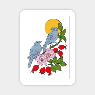 Birds on a branch of rosehip Magnet