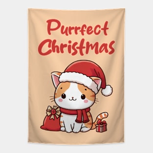 Purrfect Christmas Santa Kitty Cat Tapestry