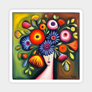 Woman with Cute Abstract Flowers Hair Magnet