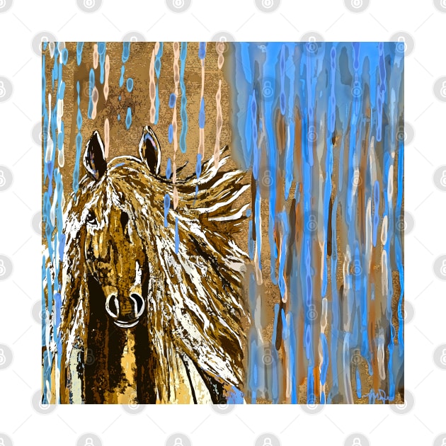 Horse:  Horse Running Wild Blue and Brown by Overthetopsm