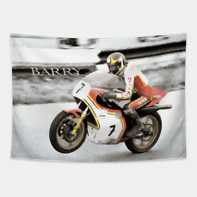 Barry Sheene, Moto GP Legend Motorbike Racer Champion Tapestry by JonDelorme